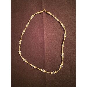 Handmade Beaded Crystal Necklace Clear Gold White Bicone Seed Bead Jewelry